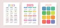 Colorful calendar 2023 set. Vector template collection. January, February, March, April, May, June, July, August Royalty Free Stock Photo