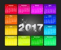 Colorful calendar for 2017. Week starts on sunday