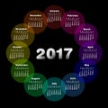 Colorful calendar for 2017. Week starts on sunday