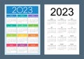 Colorful calendar for 2023 year. Week starts on Sunday