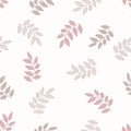 Colorful and calm branches and leaves on white background. Seamless nice floral pattern.