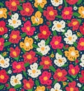 Colorful Camellia Seamless vector pattern. Floral ditsy background illustration with simple flowers cute repeated