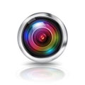 Colorful camera lens on white background.