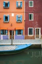 Canal, boat and houses, Burano, Italy Royalty Free Stock Photo