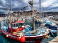 Colorful canarian fishing boats at the harbor in Puerto de Mogan, Gran Canaria, Canary Islands, Spain Royalty Free Stock Photo