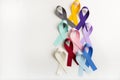 Colorful cancer ribbons as Health symbols for all types of cancer