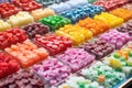 colorful candies arranged in nice rows at a confectionery stall