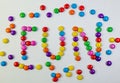 Colorful candies in the form of letters fun on a white background
