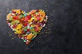 Colorful candies, jelly and marmalade heart Royalty Free Stock Photo