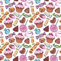 Colorful candies and sweets seamless pattern in retro doodle style, sweet background Royalty Free Stock Photo