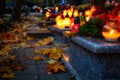 Colorful candles on the cemetery at All Saints Day, Poland Royalty Free Stock Photo