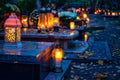 Colorful candles on the cemetery at All Saints Day, Poland Royalty Free Stock Photo