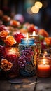 Colorful Candles in Mexican Church Background Selective Focus