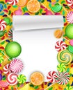 Colorful candy background with lollipop and orange slice Royalty Free Stock Photo