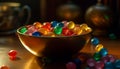 A colorful candy bowl with sweet treats for a celebration generated by AI