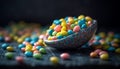 A colorful candy bowl with a variety of sweet treats generated by AI