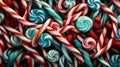 Colorful candy canes background. Top view. Flat lay .
