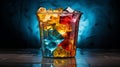 Glass beaker with colored ice ,Generative AI