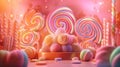 a colorful candy land with lots of lollipops Royalty Free Stock Photo