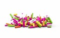 Colorful candy sprinkles Falling on isolated on white background 3d illustration Royalty Free Stock Photo