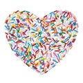 Colorful candy sprinkles heart isolated on white background Royalty Free Stock Photo