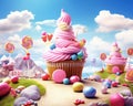 colorful candyland background with ice cream. Royalty Free Stock Photo