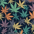 Colorful cannabis leaves pattern on black background. Generative AI