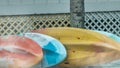 Colorful canoes along the beach Royalty Free Stock Photo