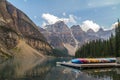 Canoes on Lake Moraine, Canada Royalty Free Stock Photo