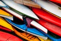 Colorful canoes stowed