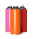 Colorful cans of spray paints on white background Royalty Free Stock Photo