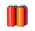 Colorful cans of spray paints on white background Royalty Free Stock Photo