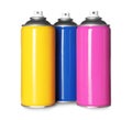 Colorful cans of spray paints on white background Royalty Free Stock Photo