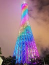 Colorful Canton tower by night, Guangzhou, China