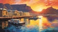 Colorful Cape Town Harbour Sunset On Canvas - Imaginative Landscapes