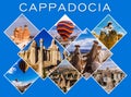 Colorful Cappadocia landmark collage. Anatolia. Turkey.