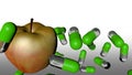 Colorful capsule with transparent gel body and an apple. & x28;3d rendered