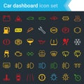 Colorful car dashboard interface and indicators icon set - service maintenance vector symbols Royalty Free Stock Photo