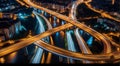 Colorful car light trails, long exposure photo at night, fantastic night scene, top view, a long exposure photo