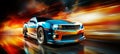 Colorful car tail lights and racing visuals on blurred bokeh for dynamic automotive scene.