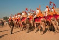 Colorful caravan of camel riders from Rajasthan military deportament
