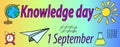 Colorful card for 1 September with words Knowledge day