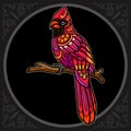 Colorful cardinal bird mandala arts. isolated on black background