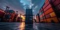 Colorful Cargo Containers at Commercial Port at Sunset. Generative ai