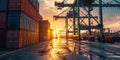 Colorful Cargo Containers at Commercial Port at Sunset. Generative ai