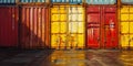 Colorful Cargo Containers at Commercial Port at Sunset. Generative ai