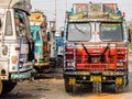 Colorful cargo truck with rich decorative paintings, typical for the trucks in India