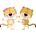 Colorful caricature with couple of tigers dancing