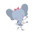 Colorful caricature of cute expression female elephant in dance pose with bow lace Royalty Free Stock Photo