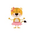 Colorful caricature of cute smile expression lioness in skirt with bow lace Royalty Free Stock Photo